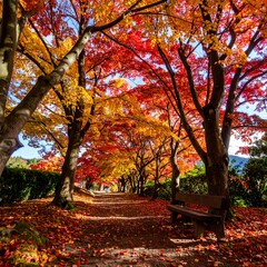 Autumnal pathway lined with colorful trees