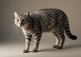 Naklejka premium Striking portrait of a curious tabby cat in a studio environment – animal portraiture and feline study 