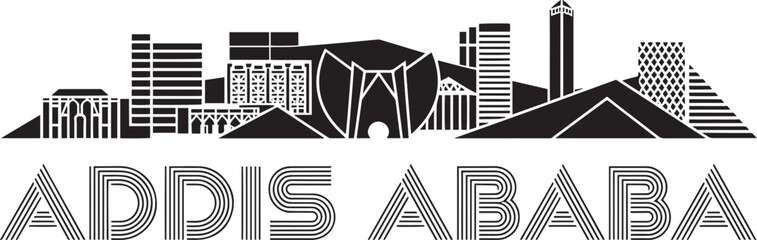 Addis Ababa Skyline Silhouette Vector Illustration with Geometric Typography Design