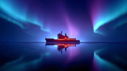 Ocean Liner Sailing Under Aurora