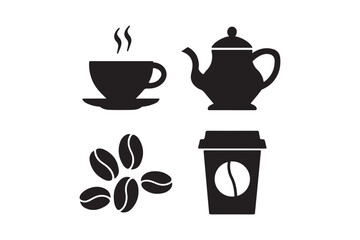 Coffee icons cup pot beans and to go cup