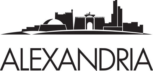 Alexandria Skyline Silhouette Vector Illustration Depicting Cityscape and Landmark Icons
