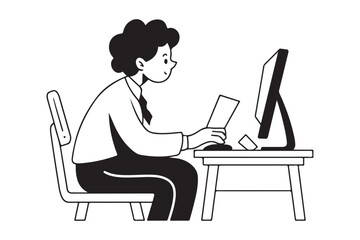 Person working on computer at desk with tablet