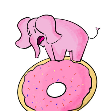 Pink Elephant Standing on Donut Illustration