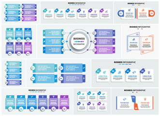 Collection of business infographic design template with options, steps or processes. Can be used for workflow layout, diagram, number options, web design	
