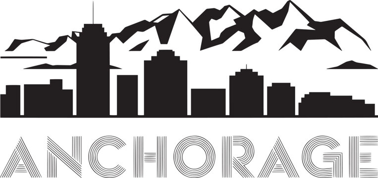 Anchorage Alaska Skyline Silhouette with Mountain Backdrop and City Name Typography Art