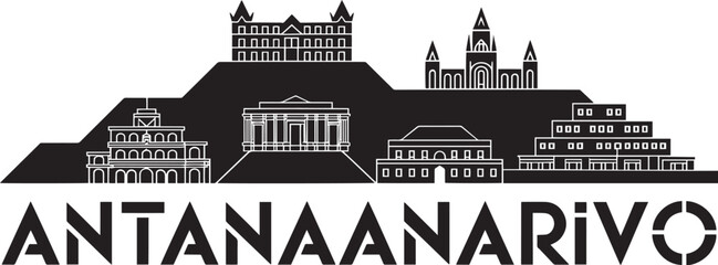 Obraz premium Antananarivo Skyline Silhouette Vector Illustration with Bold Typography Design