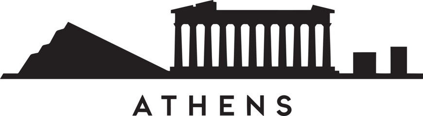 Athens Greece Skyline Silhouette Vector Illustration with Parthenon and Mount Lycabettus