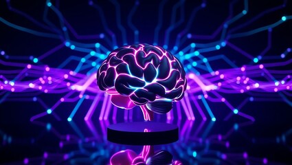 Futuristic glowing brain with vibrant neon lights and digital circuits, symbolizing ai and innovation