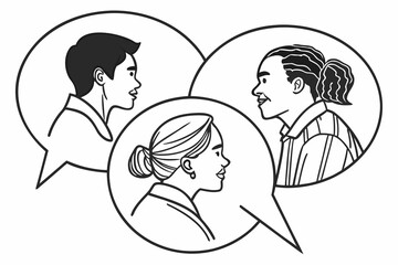 Video conference call. Group of people talk with colleague, partners or team members through application. Online meeting or education webinar. Employees discuss project presentation and planning work.