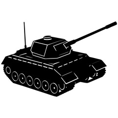Fototapeta premium Vector art of a black and white illustration of a military tank isolated on white background