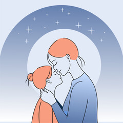 Ilustracja przedstawiająca matkę i córkę w czułym uścisku. Koncepcja miłości, macierzyństwa i więzi rodzinnej.