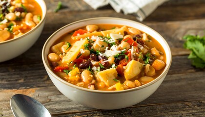 Hearty vegetable soup in bowls