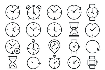 Collection of clock and timer icons including hourglass and stopwatch designs