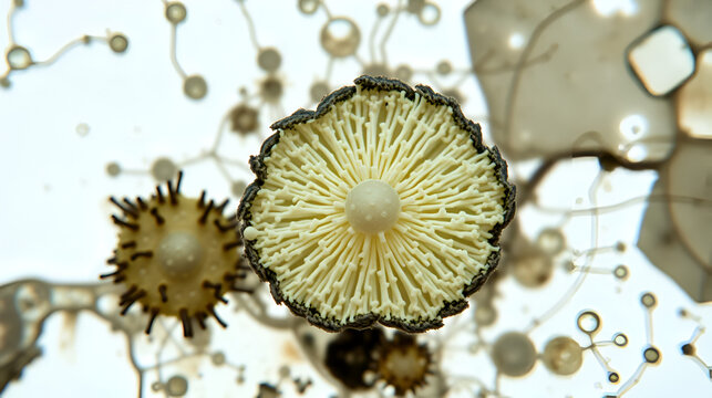 Aspergillus niger and Aspergillus oryzae  (mold) under microscope for Microbiology in Lab.