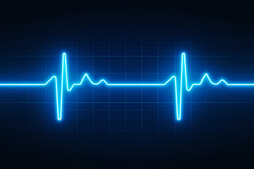 Electric blue cardiogram waveform on dark grid electrocardiogram heart