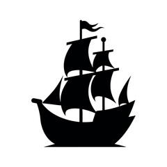 Galleon Ship Black Silhouette Vector
