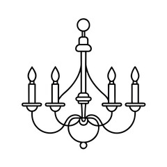 Candle Chandelier Outline on White Background