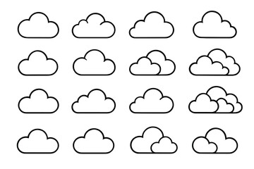 Various cloud icons in simple black outlines