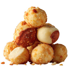 Pile of macadamia nuts and hazelnuts isolated on white background delicious and healthy food concept natural organic snack full of nutrients