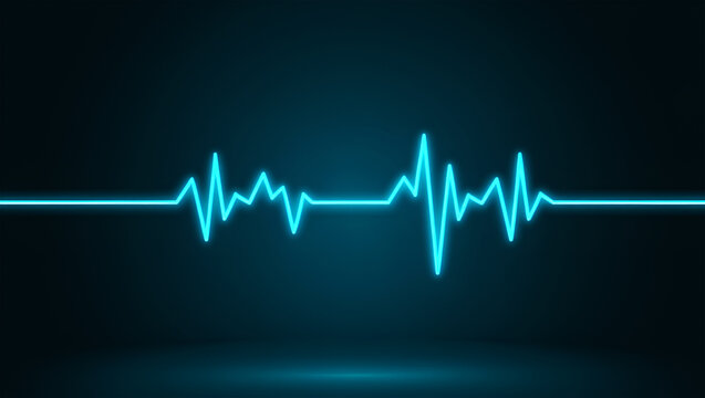 Electric blue pulse wave on dark background heartbeat line