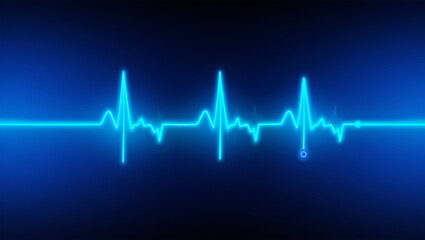 Fototapeta premium Glowing blue electrocardiogram line on dark background heart beat
