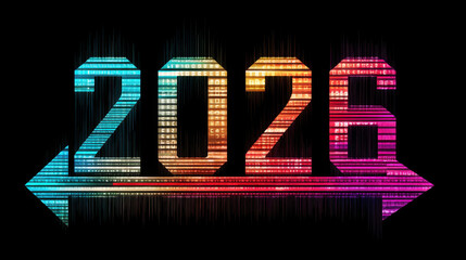 Colorful digital representation of year 2026 with vibrant hues and modern design, symbolizing progress and innovation in technology and future trends