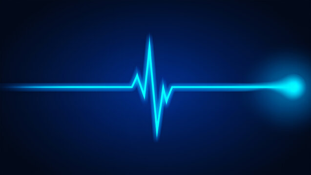 Electric blue heartbeat line pulsing on dark background pulse cardiogram - Powered by Adobe