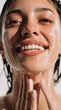 Young Israeli Woman Washing Face with Foam &ndash; Skincare Routine