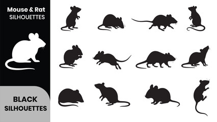 Mouse and Rat Silhouette Vector Set