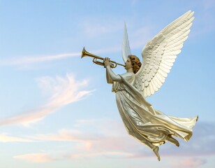 Angel playing trumpet in sky (1)
