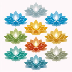 Obraz premium Colorful lotus diya lamps for Diwali celebration
