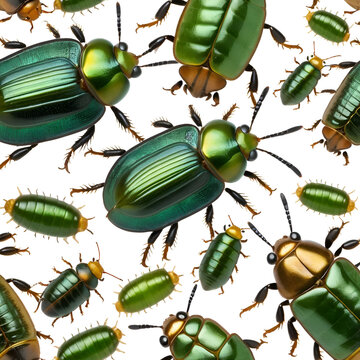 Green June beetle grub and adult form insect isolated on white background for scientific visuals