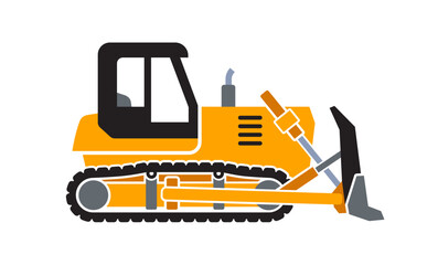 simple bulldozer dozer construction vehicle symbol silhouette side view vector isolated on transparent background