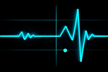 Glowing cyan heartbeat line on black background electrocardiogram pulse