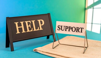 Help Support sign, light beige towel