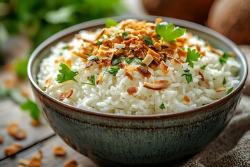 Delicious coconut rice hot serving high resolution picture
