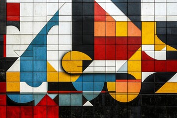 Fototapeta premium Geometric tile pattern abstract art colorful mosaic wall design modern background decorative artistic surface