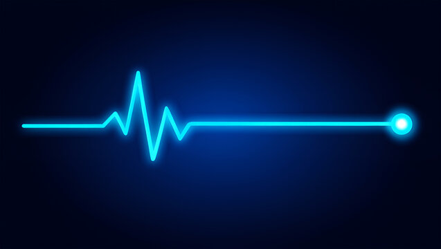 Neon blue electrocardiogram line on dark background heartbeat pulse