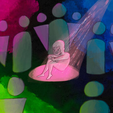 Illustration of Loneliness and Isolation in a Crowd