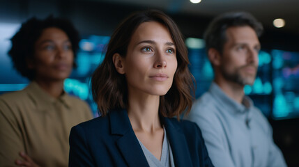 Obraz premium AI startup founders presenting machine learning algorithms through holographic data visualizations with venture capitalists analyzing predictive analytics models and neural