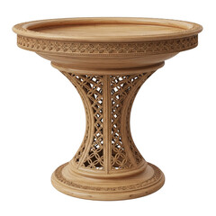 Ornate terracotta pedestal table with intricate lattice design and decorative rim transparent background