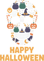 Fototapeta premium Skull Shape Made of Halloween Icons pumpkin