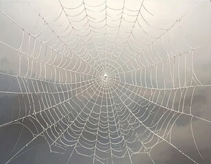 A large spiderweb in a foggy, light-gray environment