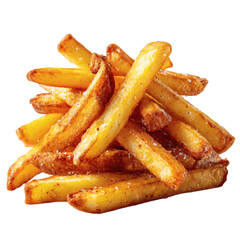 Golden fried potato fries isolated on white background delicious fast food snack crispy and salty