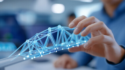 Engineering professor demonstrating structural analysis through augmented reality bridge models with students manipulating virtual stress patterns and load calculations using gest