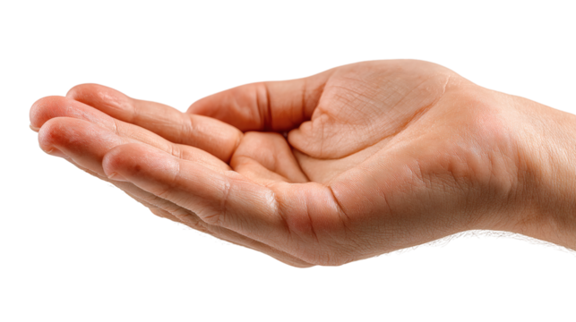 Open hand palm up offering support or requesting aid on a clean white background ideal for composites
