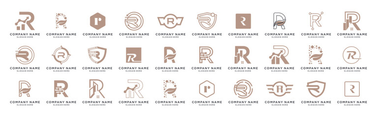 Letter R logo design template bundle set