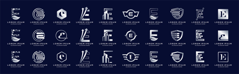 Letter E logo design template bundle set
