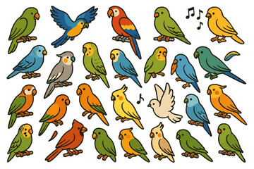 Parrot Vector Art Collection with Cute Domestic Pet Birds for Posters and Stickers. -  JPEG, PNG, and Illustrator AI file